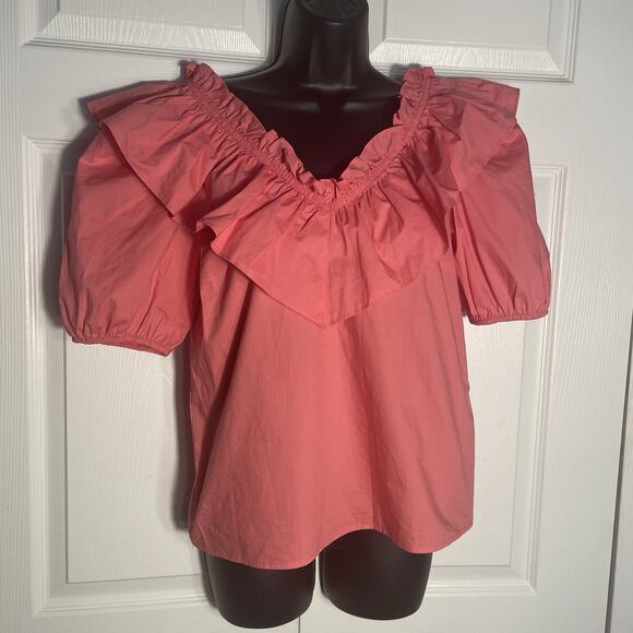 English Factory Shirt Women Extra Small Pink Ruffle‎ Tuckernuck Mae Blouse Top - Picture 1 of 11